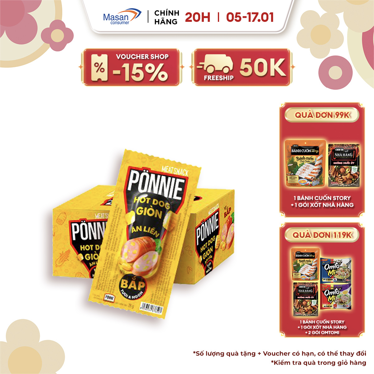 [VOUCHER 18% ĐƠN 199K]  Ponnie Hot Dog Giòn Ăn Liền Vị Bắp Hộp 20 Cây x 28G