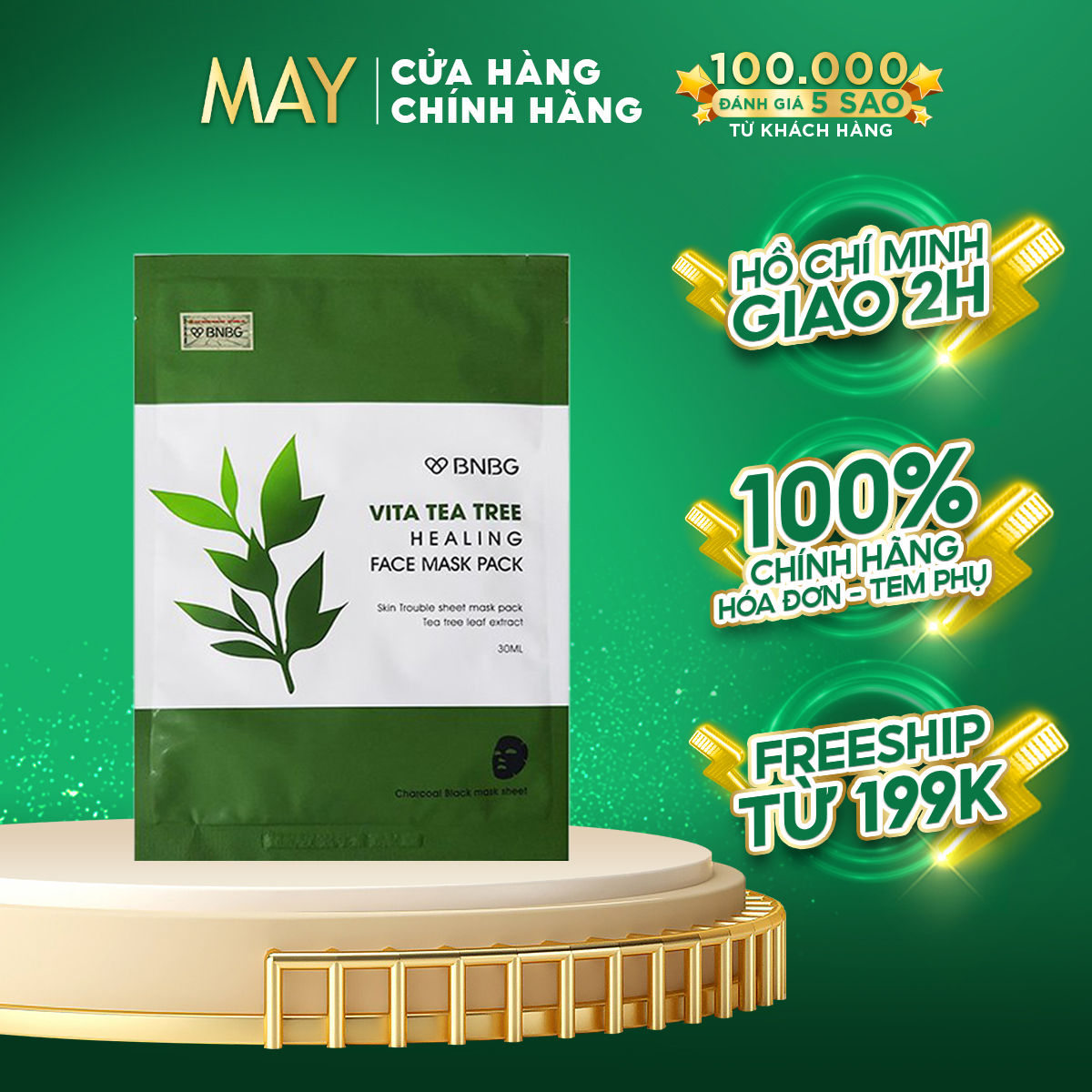 COMBO 10 MẶT NẠ TRÀM TRÀ BNBG thải đôc, giảm mụn chiết xuất Vita Tea Tree Healing Face Mask Pack 30ml
