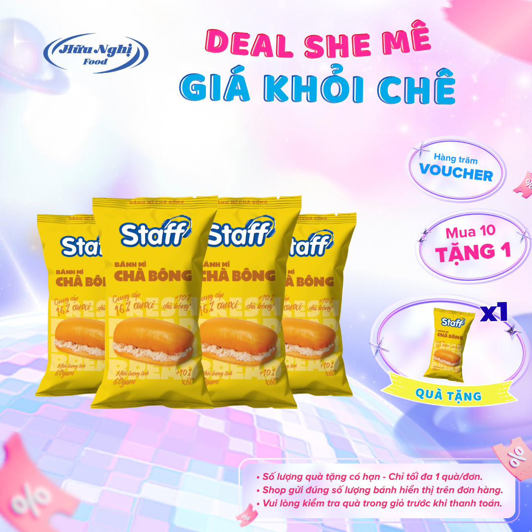 COMBO 10 Staff Bánh Mì Chà Bông 60g Thơm Ngon, Siêu Mềm, Tiện Lợi Cho Bữa Sáng