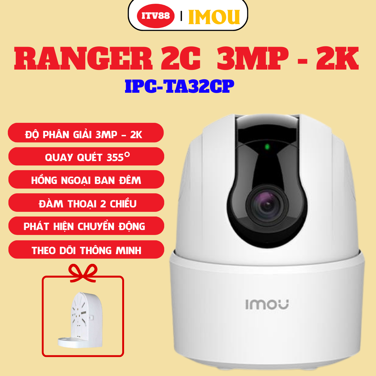 TẶNG KÈM ĐẾ CAMERA CAMERA TRONG NHÀ IMOU RANGER 2C 3MP 5MP | QUAY 355 ĐỘ | ĐÀM THOẠI 2 CHIỀU - BH 2 NĂM