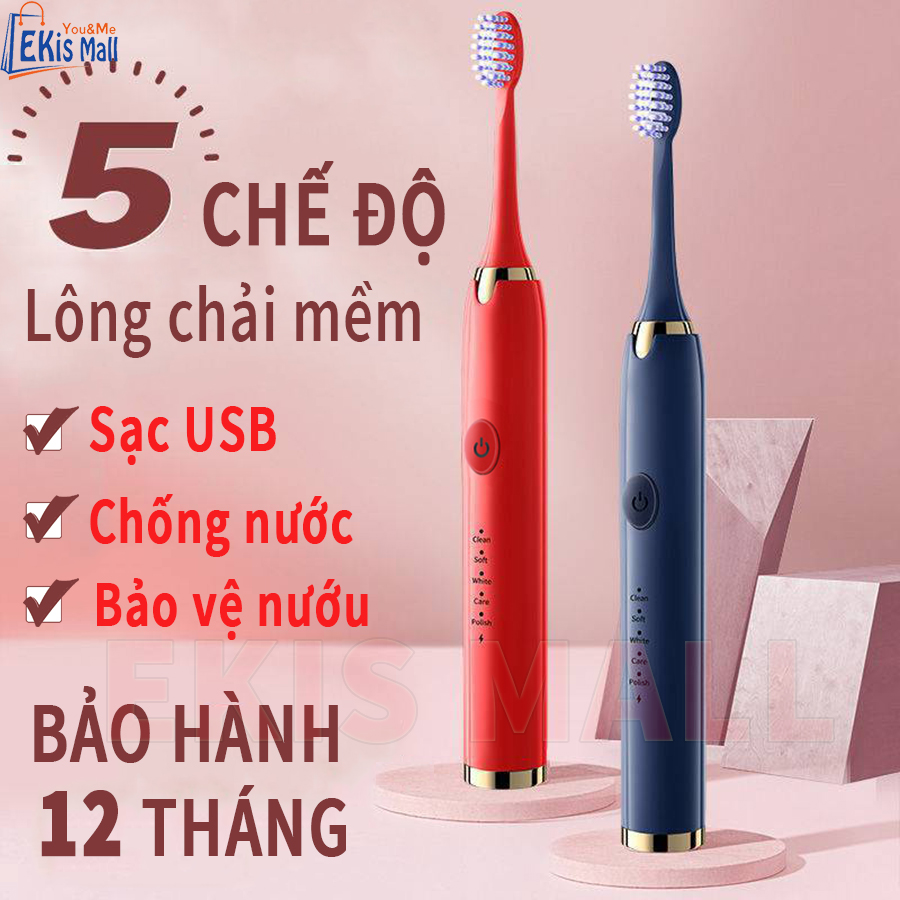 Máy đánh răng tự động Lông mềm Ekis Bàn chải điện thông minh sợi mềm 5 chế độ bảo vệ nướu hàng nội địa cho người lớn và trẻ em