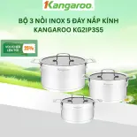Bộ 3 nồi inox 5 đáy nắp kính Kangaroo KG2IP3S5 Size 16-20-24cm