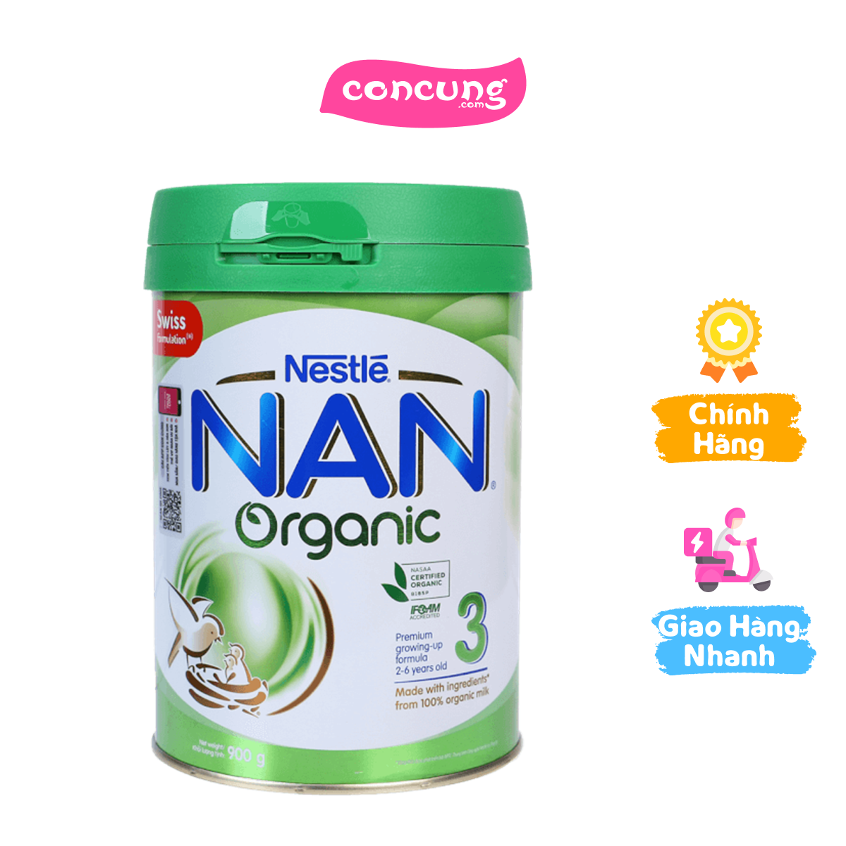 Nestle NAN Organic 3, 2 - 6 tuổi, 900g