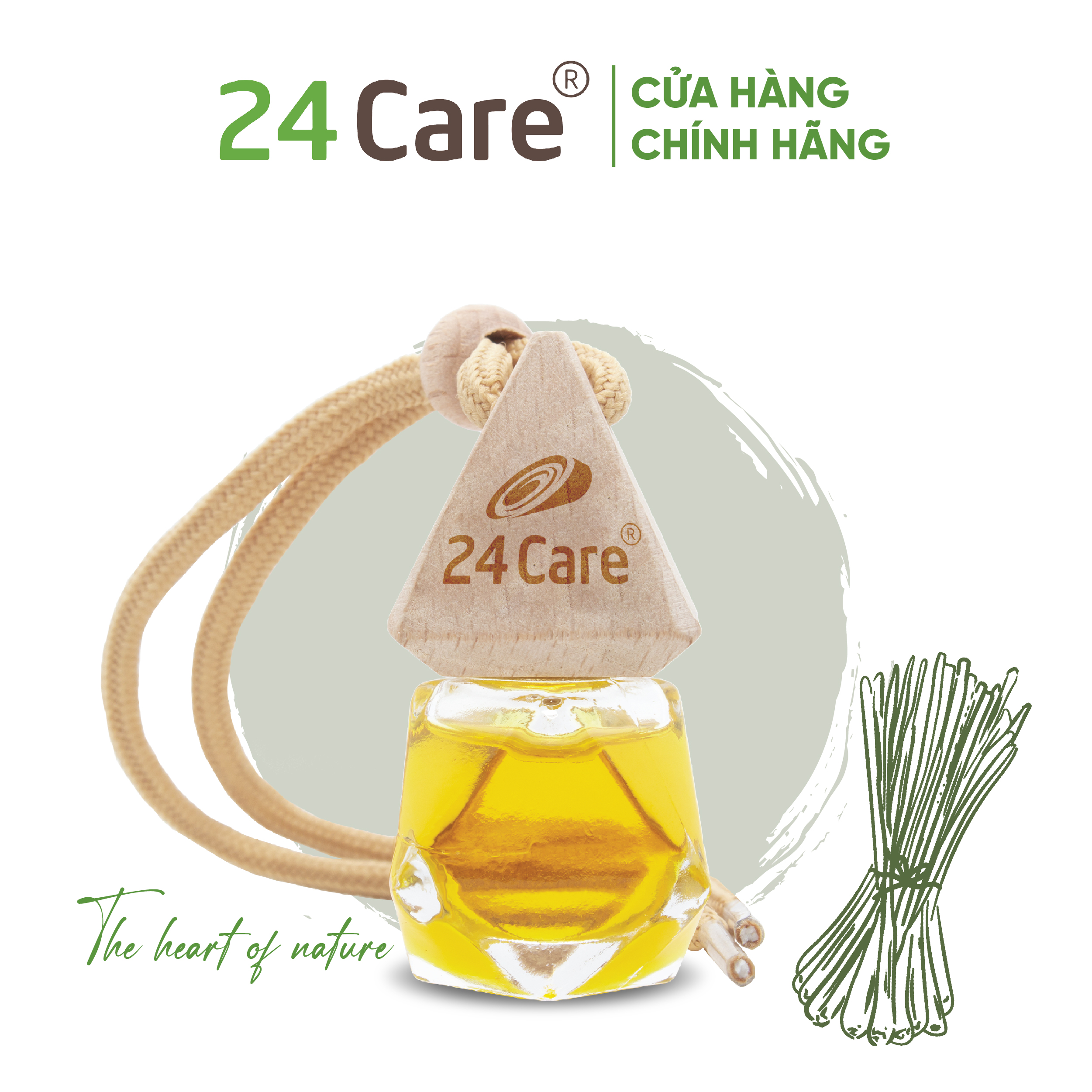 Lọ tinh dầu Sả Chanh 24care 7ml - treo ô tô, treo quạt, treo máy lạnh thanh lọc không khí