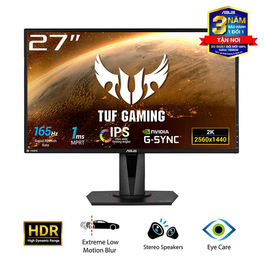 [trả góp 0%]màn hình asus tuf vg27aq (27 inch/wqhd/ips/hdr/165hz/1ms/350cd/m²/dp+hdmi)
