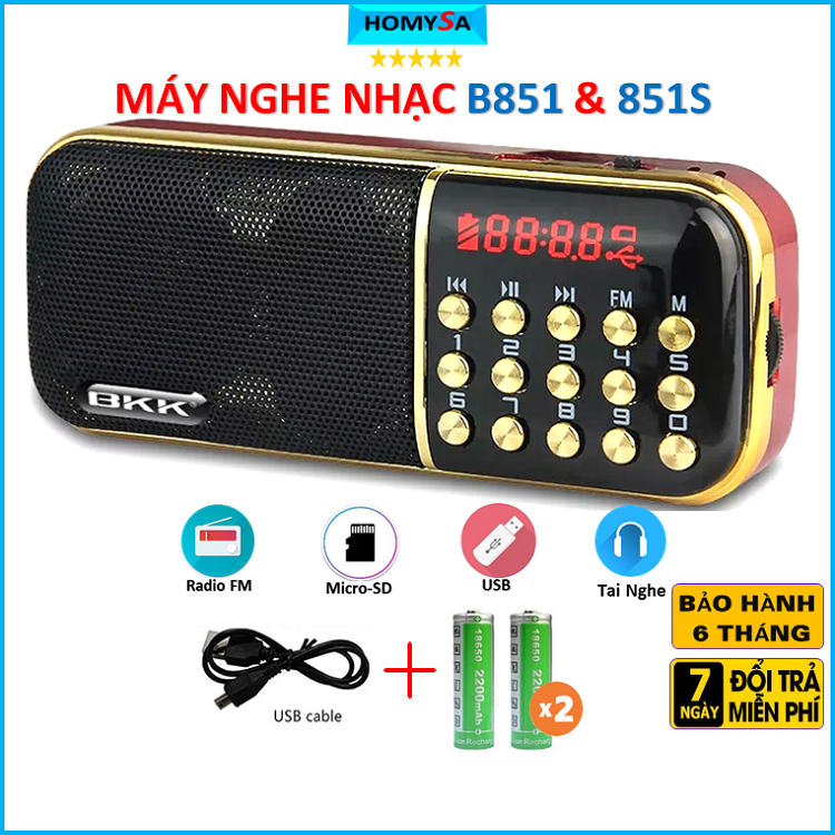 Máy nghe nhạc BKK B851 B851s - Loa nghe nhạc mp3 mini đa năng Đài nghe