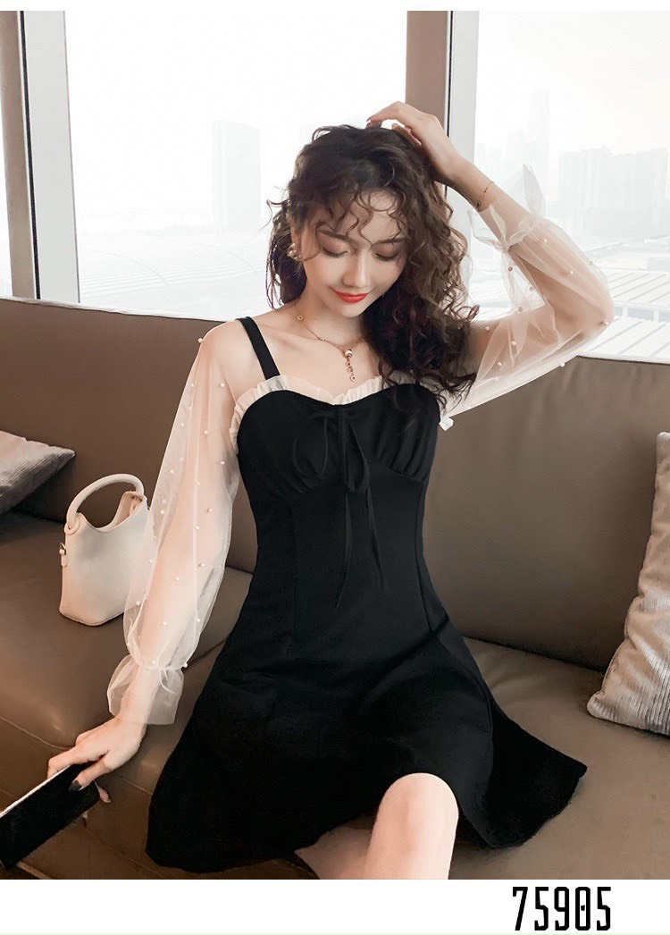 [HCM]ĐẦM XÒE NỮ TAY LƯỚI BỒNG ĐÍNH NGỌC TRAI SIÊU CUTE H2 STORE 3