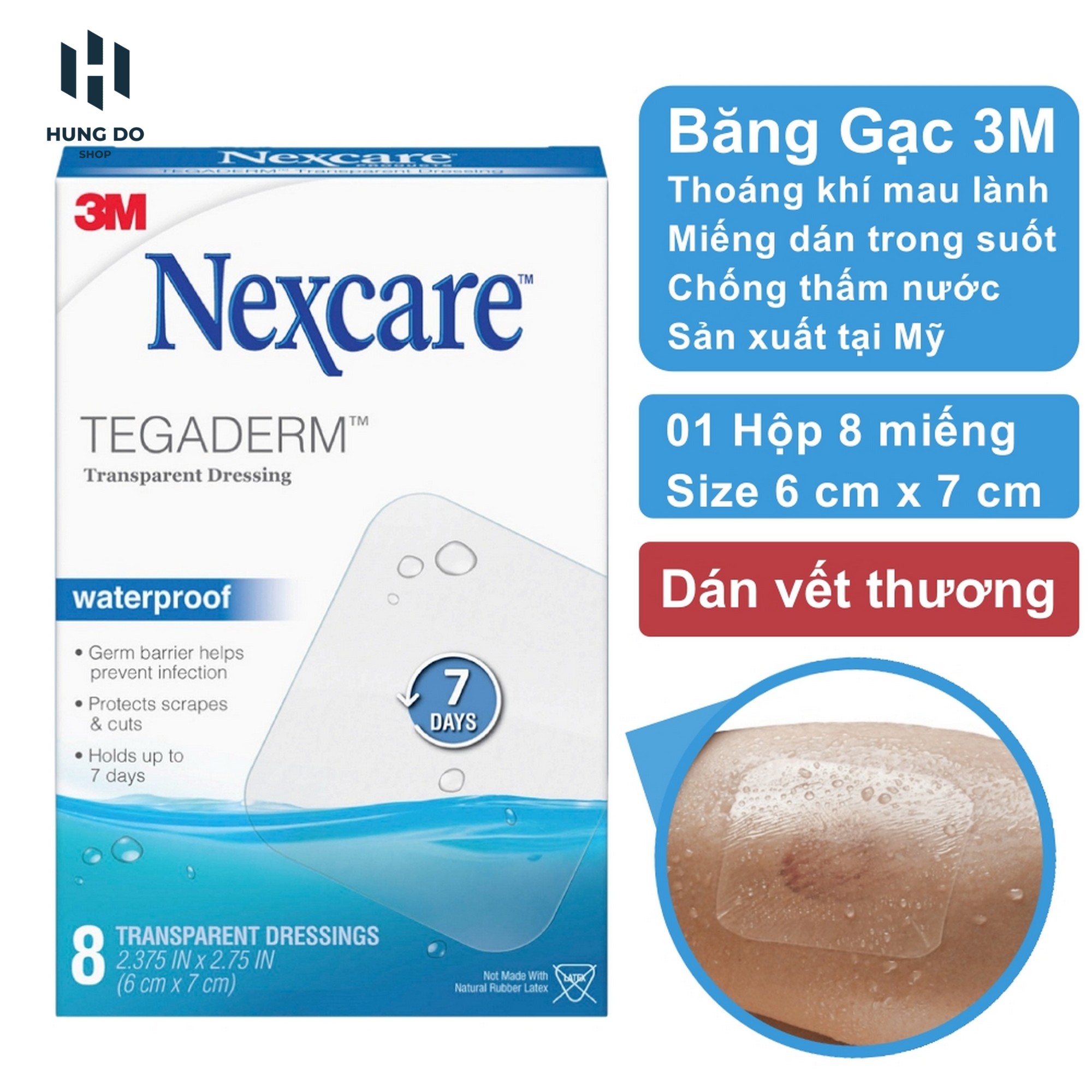 Miếng dán vết thương chống thấm nước trong suốt 3M Nexcare H1624 Size 6x7cm