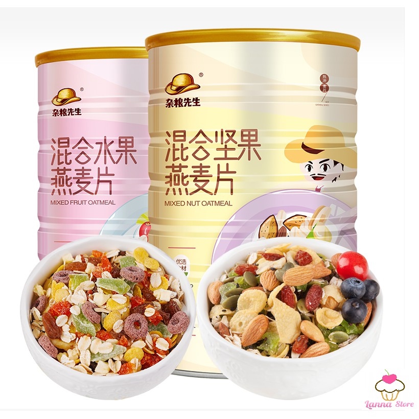 Ngũ cốc ăn kiêng mix hạt hoa quả MIXED NUTS và MIXED FRUIT OATMEAL hộp 1080g