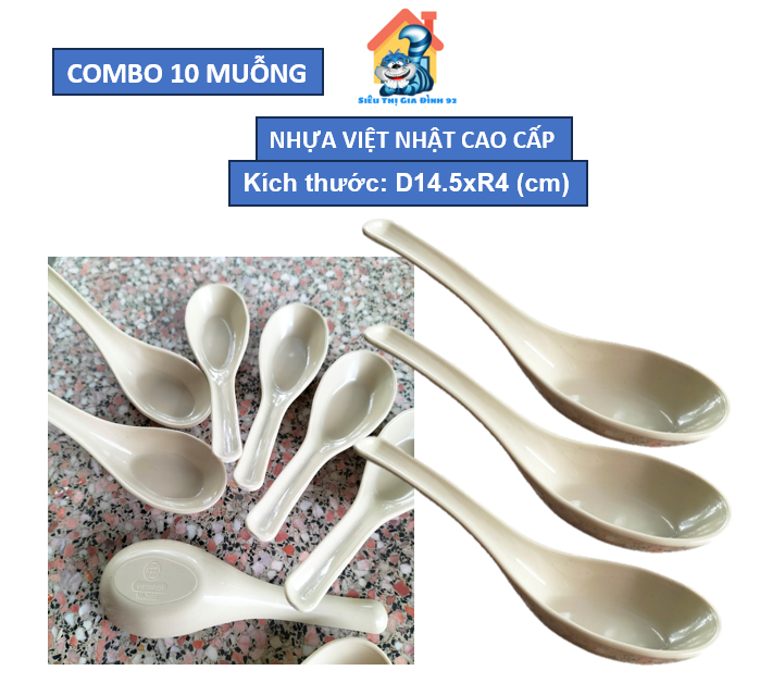 Combo 10 thìa nhựa phíp cao cấp việt nhật 2856 - muỗng ăn súp, thìa phở thìa canh cơm