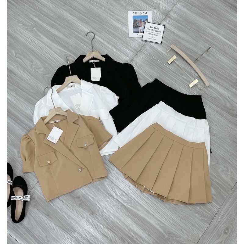 Set áo vest túi 2 bên kèm cv bé gái