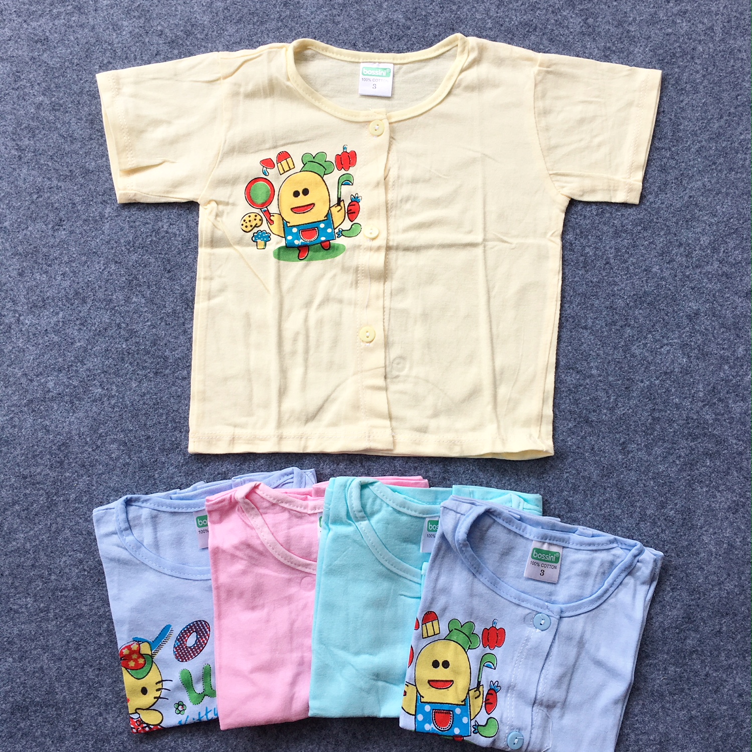 Set 5 áo sơ sinh màu ngắn tay nút giữa