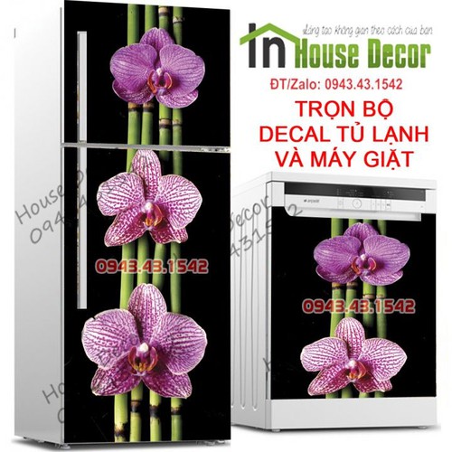 Tranh dán tủ lạnh 3D hoa lan - Decal tủ lạnh, máy giặt - TL107