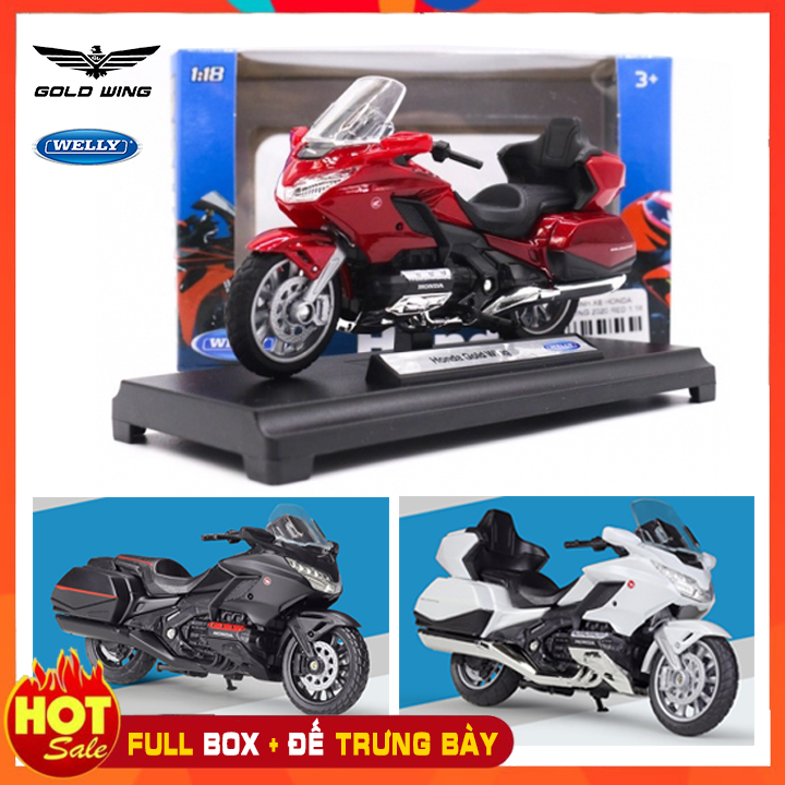Mô hình xe moto Honda Goldwing 2020 tỉ lệ 1:18 - Full box hãng Welly kèm đế trưng bày