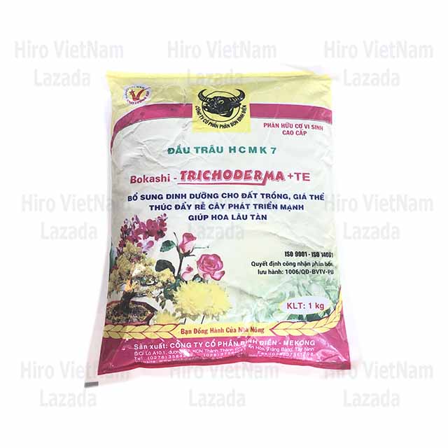 Phân hữu cơ vi sinh cao cấp Đầu Trâu HCMK 7 với phương pháp Bokashi (Nhật Bản) - TRICHODERMA + TE Bổ sung dinh dưỡng cho đất trồng giá thể thúc đẩy rễ cây phát triễn mạnh giúp hoa lâu tàn. (Gói 1KG)
