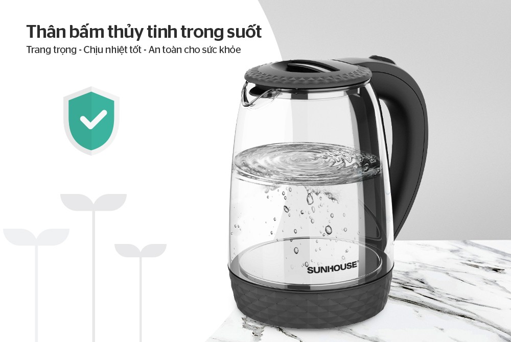 Ấm đun siêu tốc thủy tinh sunhouse shd1215b - hàng mới chính hãng