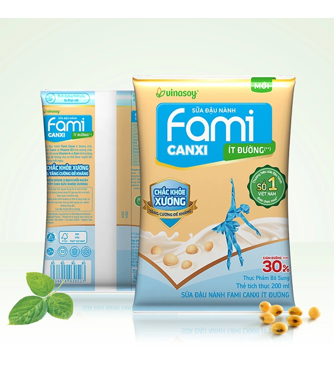 Sữa đậu nành ít đường Fami Canxi bịch 200ml