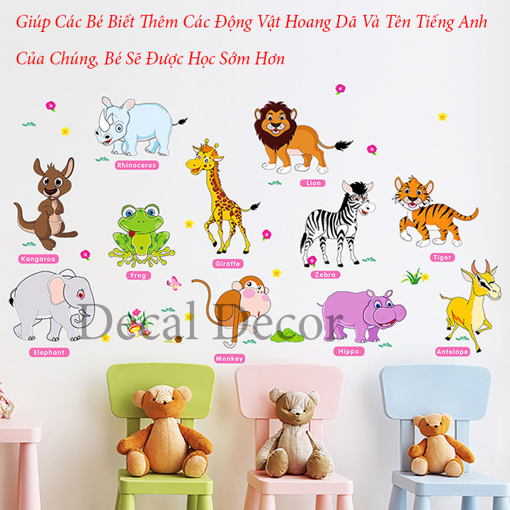 Decal trang trí dán tường hình thú cho bé - Giấy dán tường trang trí phòng cho bé - Decal trang trí nhà cửa - Decal decor