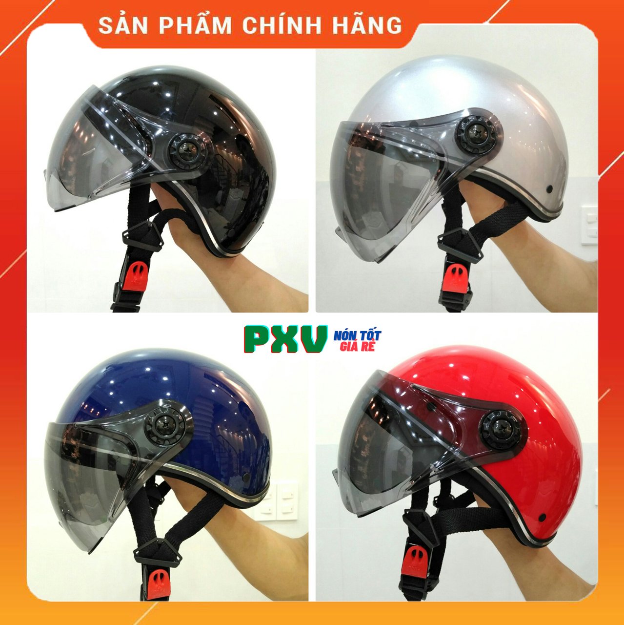 Nón Bảo Hiểm Nửa Đầu Có Kính Nam Và Nữ Cao Cấp