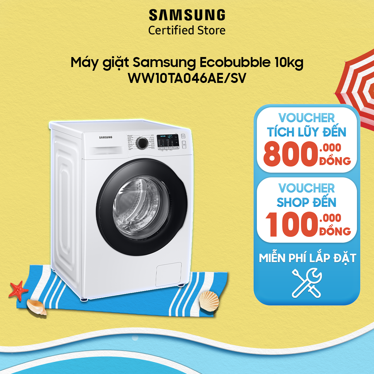 Máy giặt Samsung Ecobubble 10kg | Làm sạch sâu , bảo vệ quần áo | Diệt khẩu, ngăn ngừa dị ứng