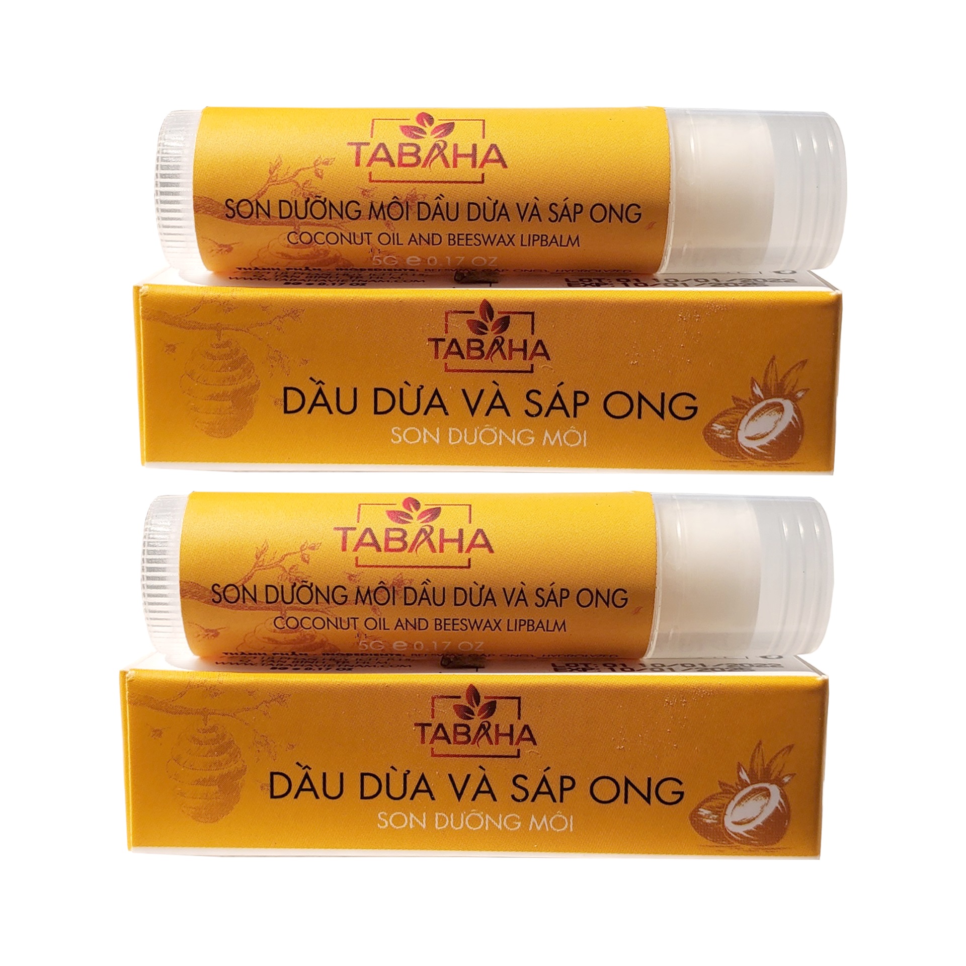 Combo 2 cây Son Dưỡng Môi Dầu dừa Sáp Ong Tabaha giúp dưỡng ẩm mềm mịn môi