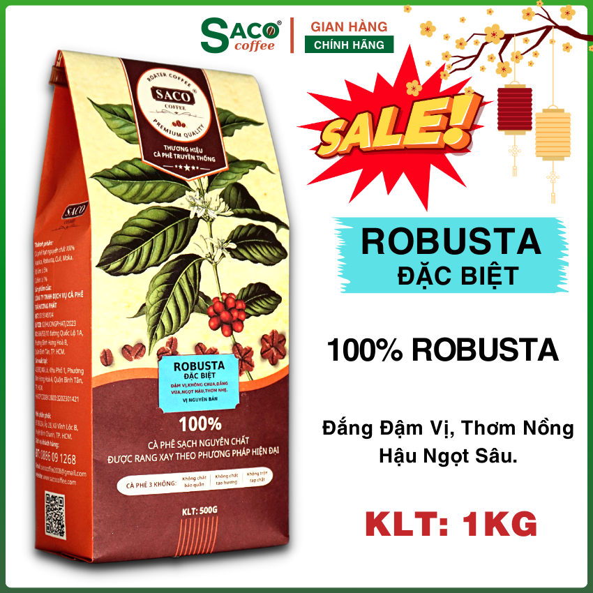Cafe hạt robusta rang mộc nguyên chất-1kg, đắng đậm, hậu ngọt, thơm sâu gu cafe việt, cà phê rang nguyên chất pha máy, pha phin từ saco coffee