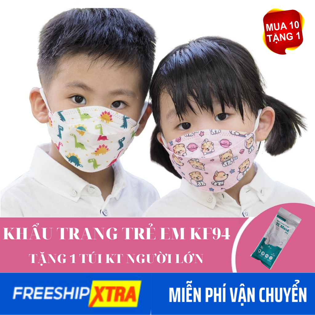 Khẩu trang trẻ em kf94 hàn quốc - khẩu trang y tế trẻ em 4d com bo 10 túi tặng 1 túi khẩu trang người lớn - skin shop 89
