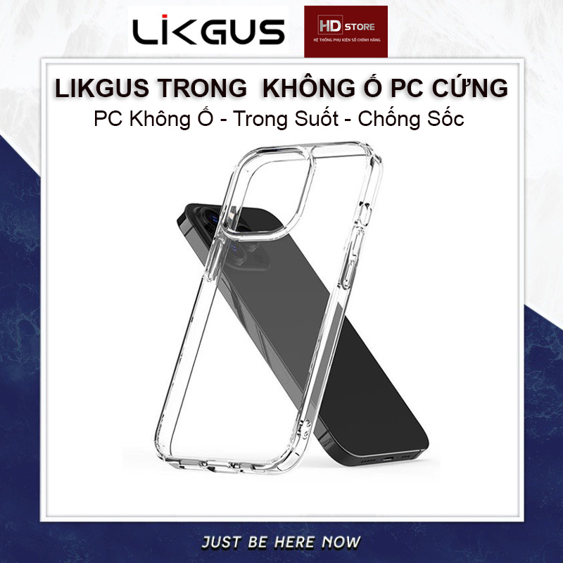 Ốp Trong Cứng LIKGUS DIAMOND Không Ố Siêu Mỏng Slim Case Crystal Trong Suốt Bảo Vệ Camera Chống Ố Cho IPhone 11 12 13 14 15 Pro Max HDStore