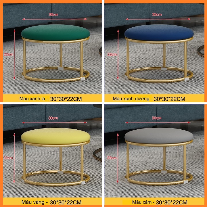 Ghế Đôn Tròn Chân Thép Sơn Tĩnh Điện Phong Cách Bắc Âu - Ghế Đôn Phòng Khách Cao Cấp, Đôn Ghế Cao Cấp