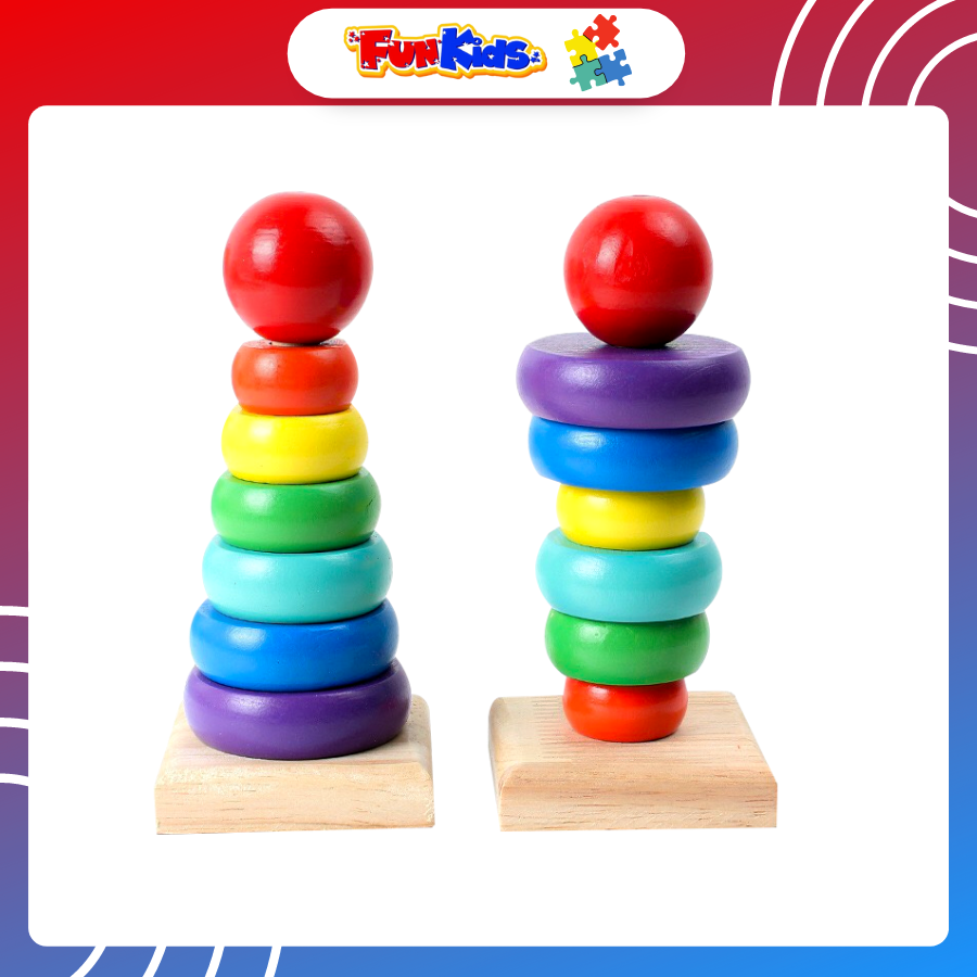 Đồ chơi trẻ em thông minh bộ xếp tháp cầu vồng size nhỏ bằng gỗ cao cấp nhiều màu sắc hấp dẫn cho bé từ 1 tuổi trở lên phát triển trí thông minh và tư duy logic