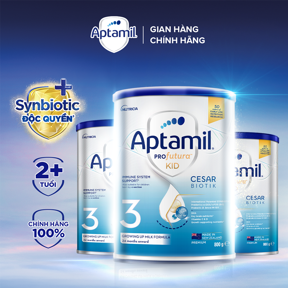 Combo 3 Sữa bột Aptamil Profutura Kid Cesarbiotik New Zealand hộp thiếc số 3 (800g) cho bé từ 24 tháng tuổi