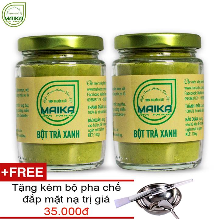 Combo 2 Bột Trà Xanh Nguyên Chất MK Farm (100g/hũ) + Tặng Bộ Đắp Mặt