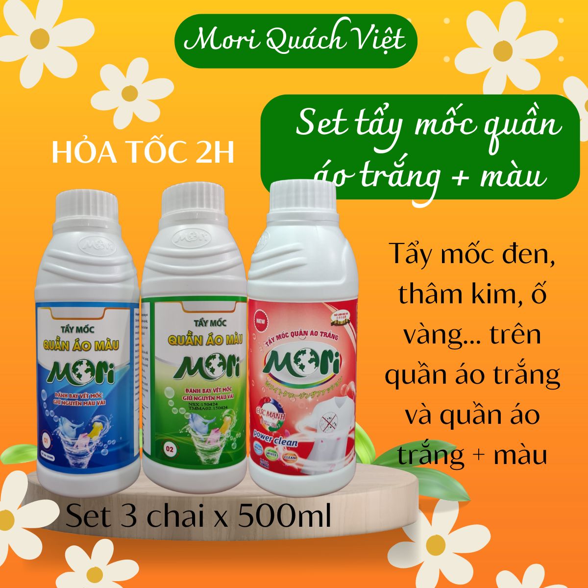 Set tẩy mốc, tẩy ố, tẩy thâm kim trên quần áo trắng và quần áo màu mori