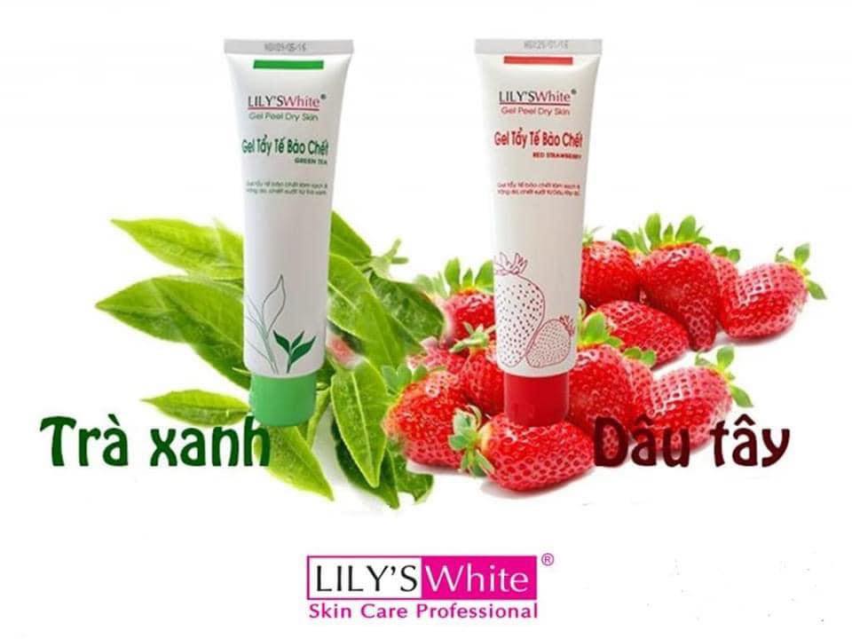 Gel tẩy tế bào chết trắng da dành cho da mụn nám lily’s white trà xanh dâu tây đỏ - hx926