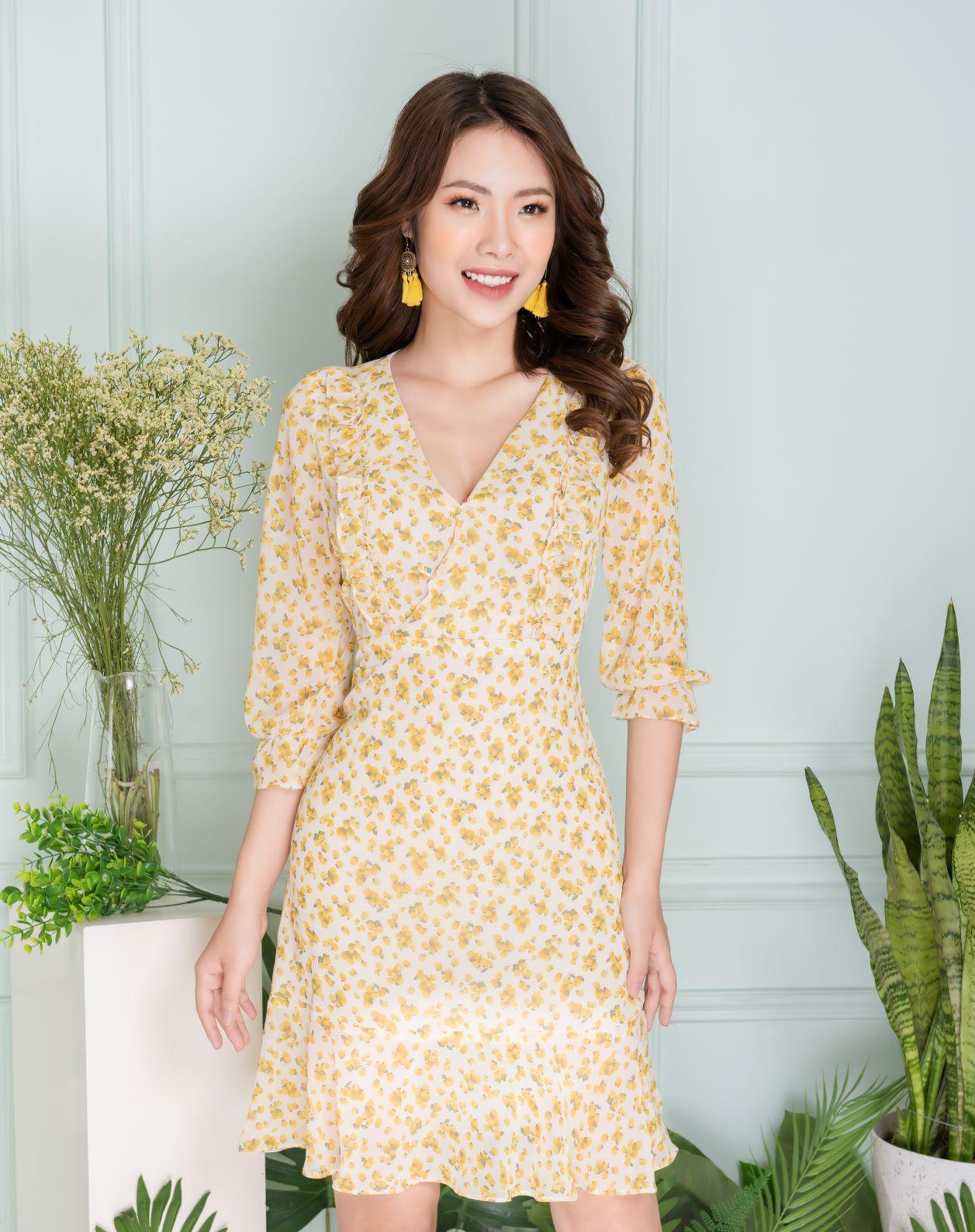Váy hoa nhí đuôi cá - váy GBeauty cổ V