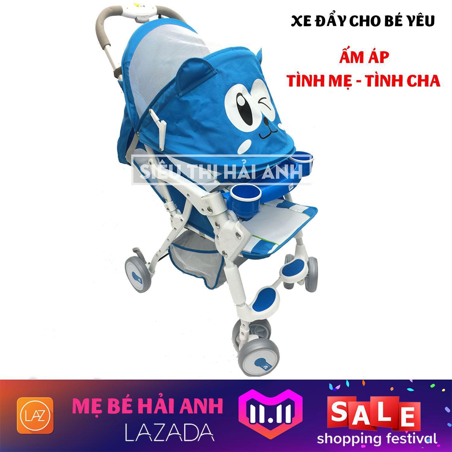 Xe đẩy em bé mái dù gấu nháy mắt đáng yêu cao cấp cho bé yêu, xe đẩy đi bộ, xe day cho be, xe day em be - mbhuong66