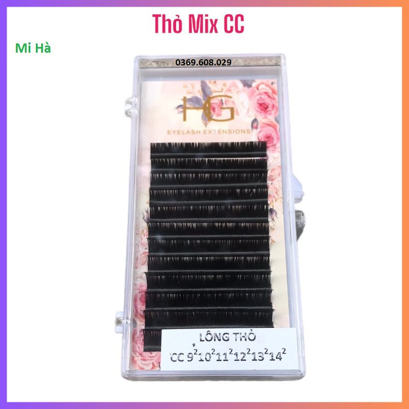 Mi thỏ mix size cong cc 0.03 siêu mềm ,bắt keo cực tốt, hộp lông thỏ mix 8-14mm_mi lông thỏ nối classic_thiết kế_chập sợi