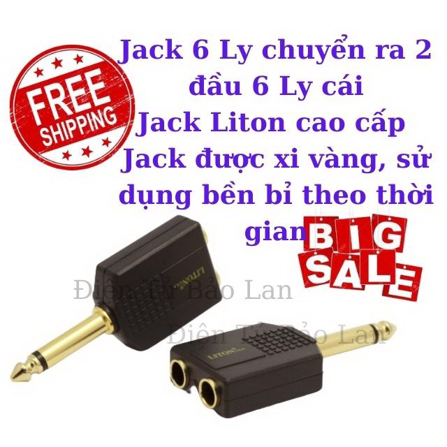 Jack chia micro 6.5mm 1 ra 2 liton, jack chia 6 ly 1 đầu đực ra 2 đầu cái xi vàng