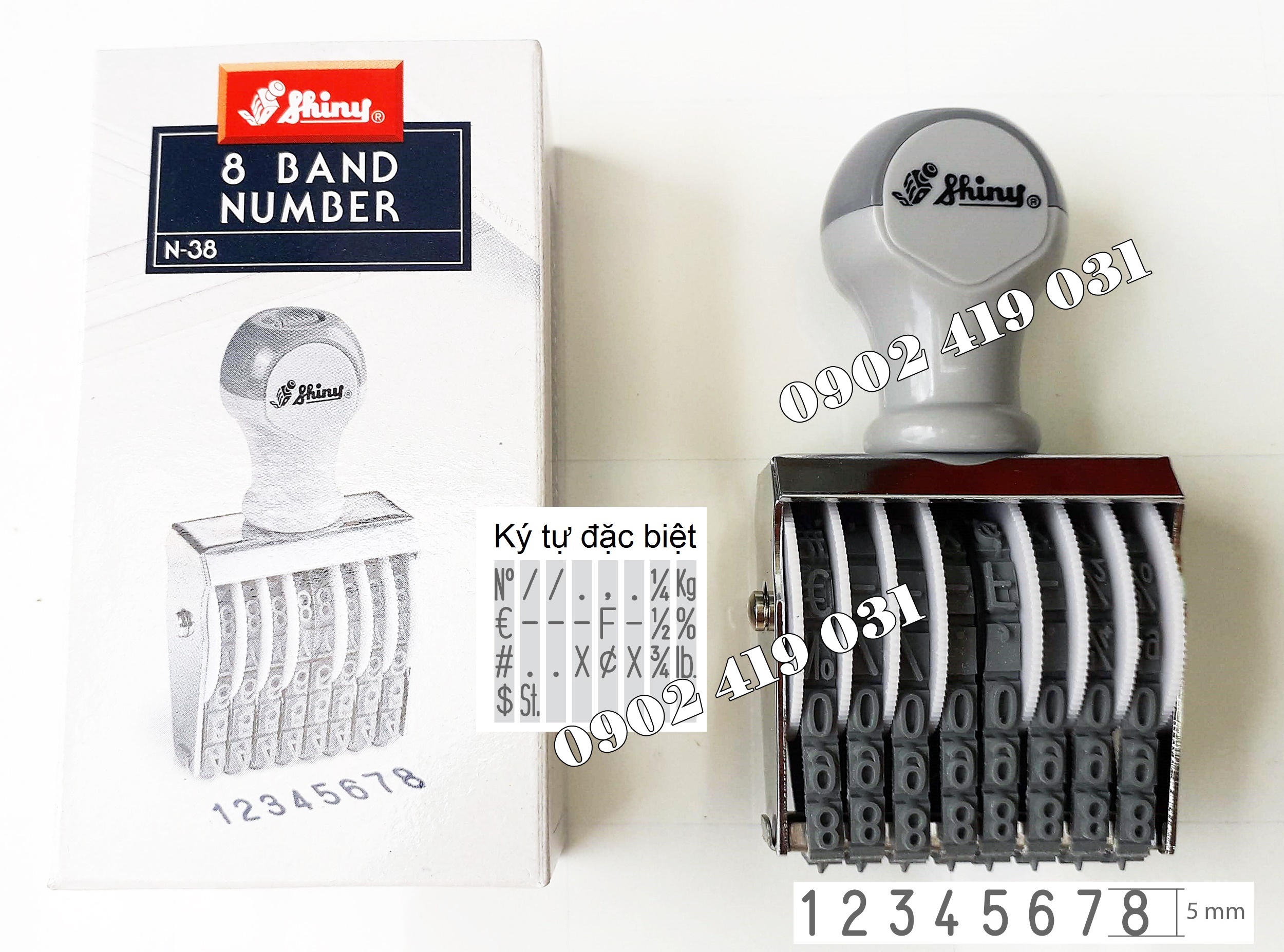 Dấu 8 số cao 5mm Shiny N38 Number stamp, dùng đóng số lô sản phẩm đóng số seri đóng số lượng đóng số trang....