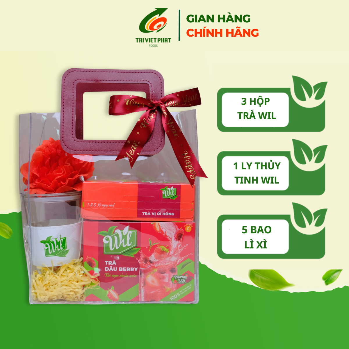 Giỏ quà tết trà Wil dâu mãng cầu ổi quà tặng bạn bè người thân