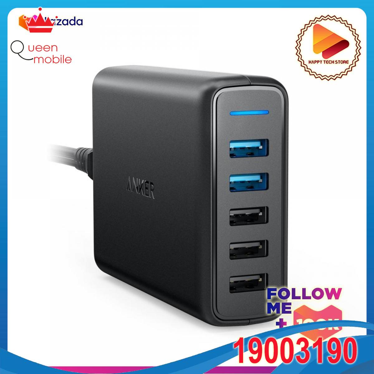 Sạc anker 5 cổng, 63w, 2 cổng sạc nhanh quick charge 3.0 , 3 cổng sạc nhanh iq - - a2054