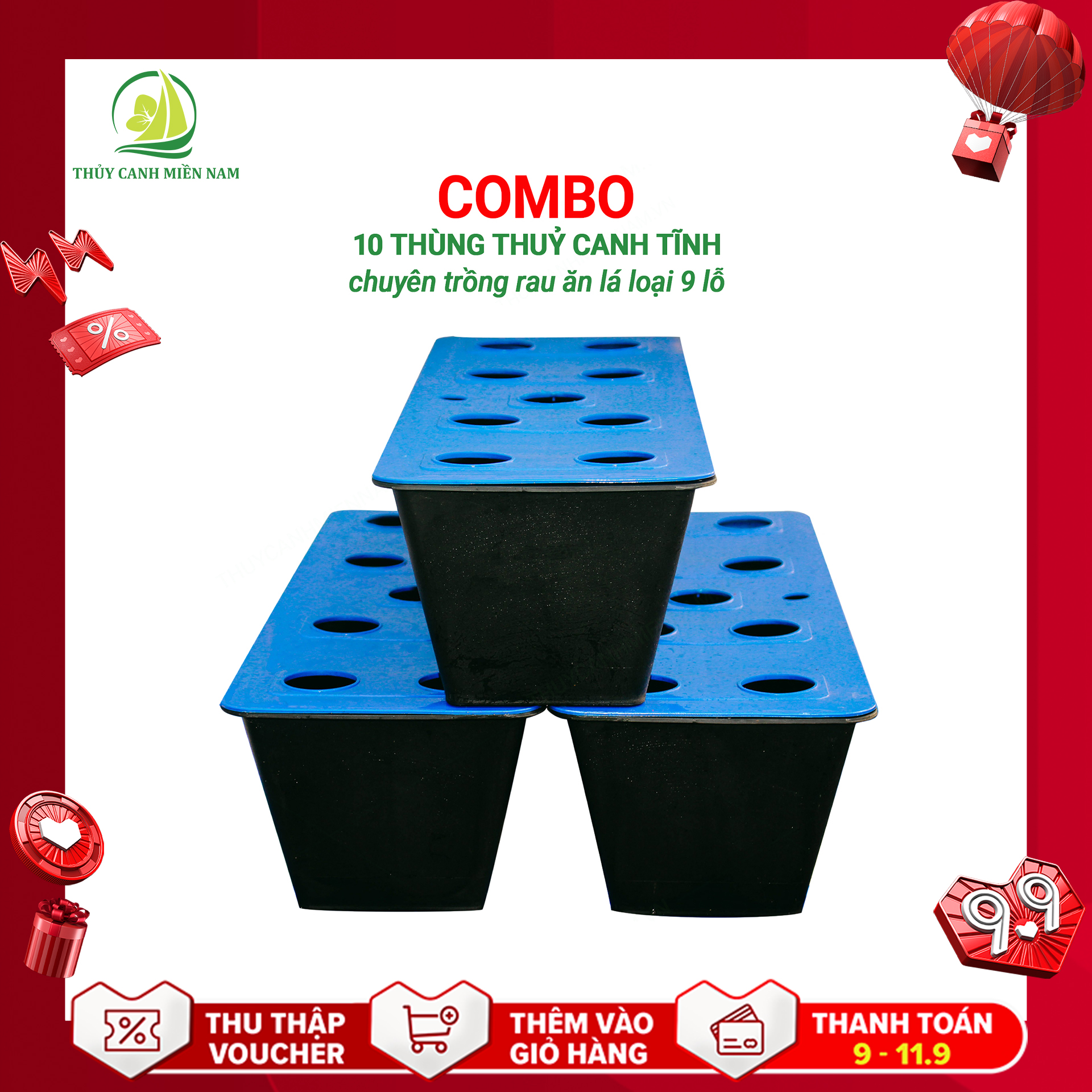 Combo 10 thùng tĩnh trồng thủy canh rau ăn lá