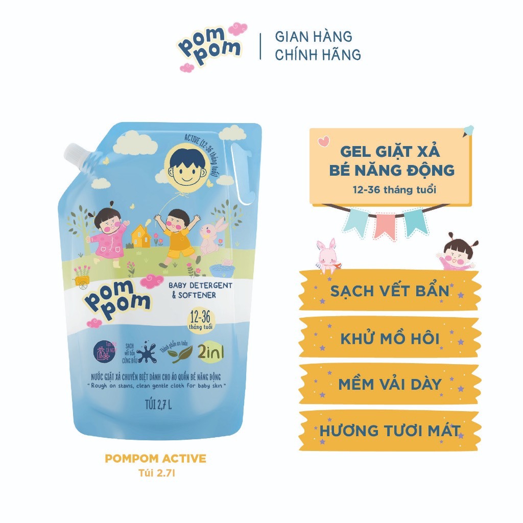 Nước Giặt Xả Quần Áo Em Bé Pom Pom Cao Cấp Chính Hãng an toàn cho bé sơ sinh