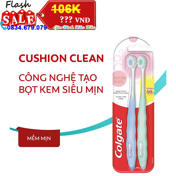 Bộ 2 Bàn chải đánh răng Colgate Cushion Clean công nghệ tạo bọt kem siêu mịn - Màu ngẫu nhiên