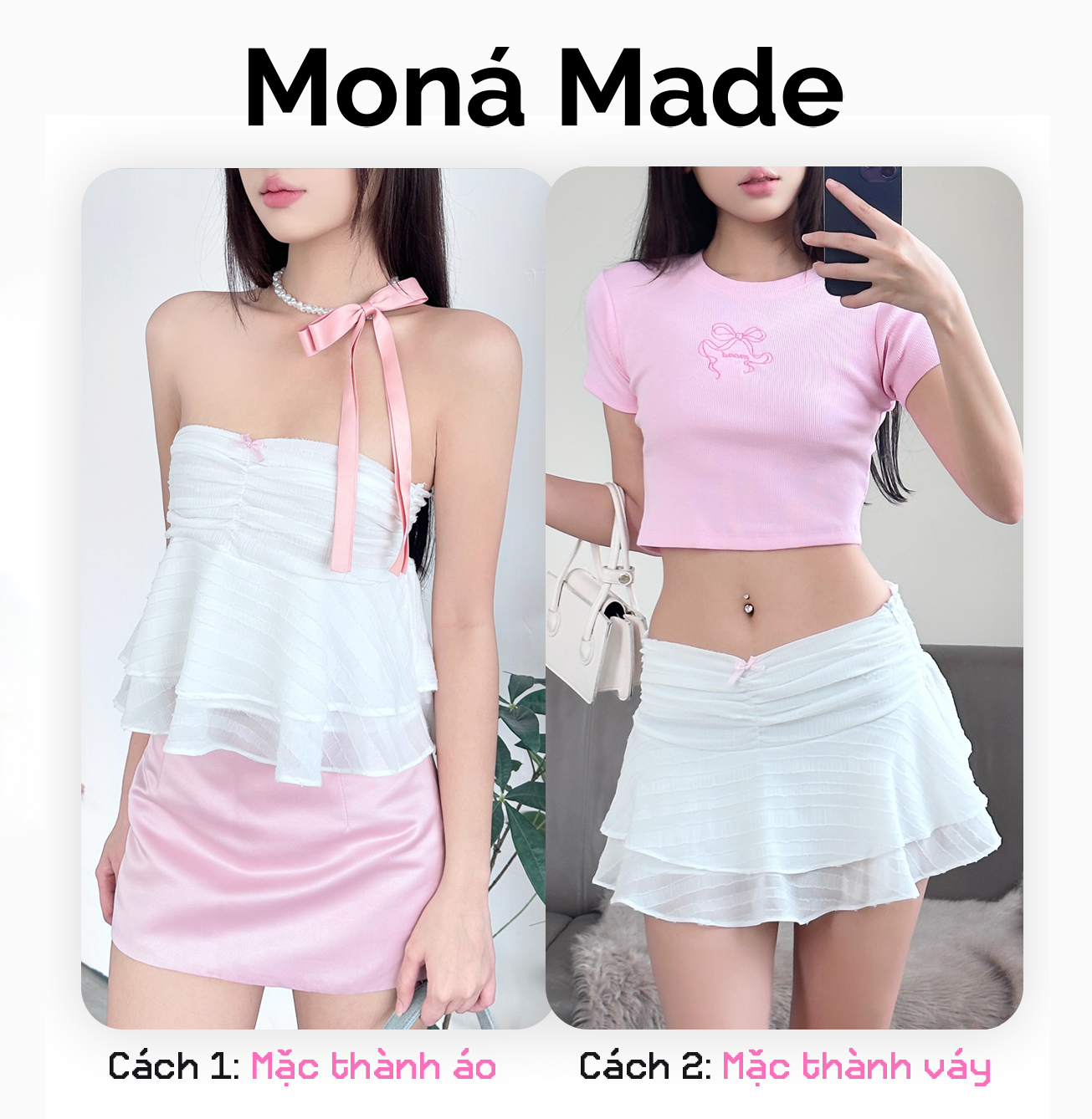 Chân váy/ áo ống mặc 2 kiểu kèm quần lót trong moná - two