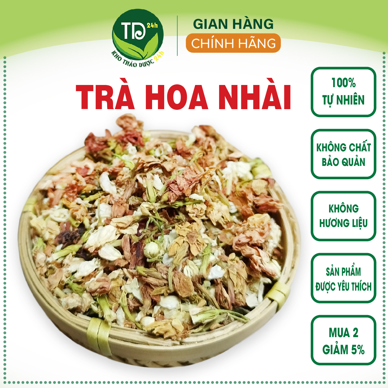 [1kg] Trà hoa nhài Hưng Yên, hàng loại 1, cực đẹp, dùng pha trà, giúp an thần, ngủ ngon, đẹp da, 100% thiên nhiên | Kho thảo dược 24h
