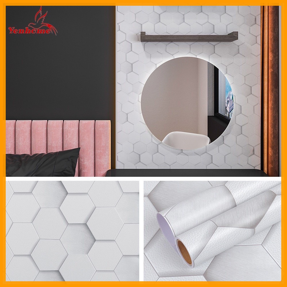 10M Giấy Dán Tường Sẵn Keo Hình Lục Giác 3D Rộng 45cm