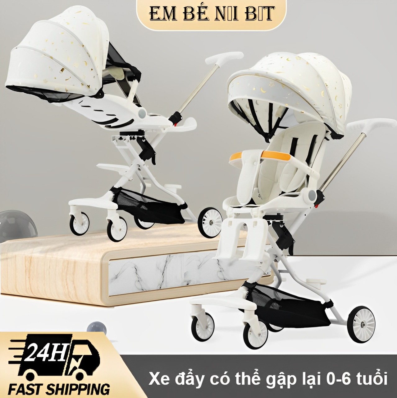 Xe đẩy cho bé 2 chiều có thể gấp gọn linh hoạt,chịu lực trên 50kg ,3 tư thế ngả sâu có giảm sóc cho bé yêu