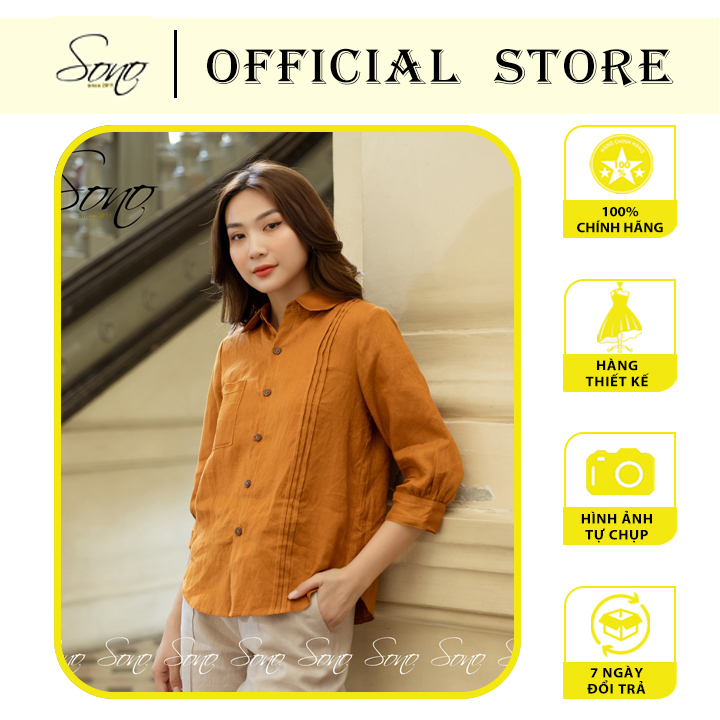 Sono - áo sơ mi kiểu chất liệu linen xếp ly trẻ trung hàng thiết kế