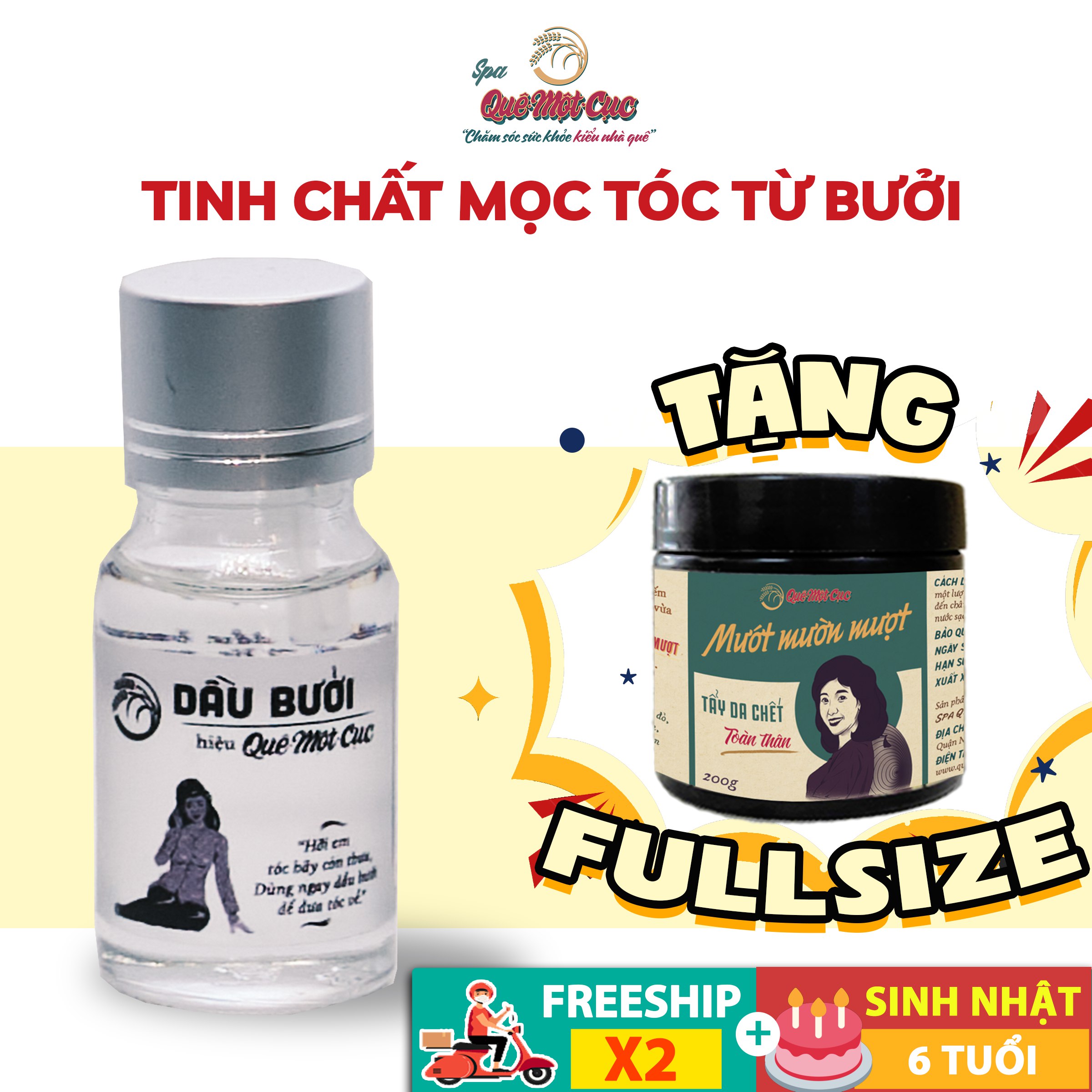 Tinh dầu bưởi đậm đặc kích thích mọc tóc con QUÊ MỘT CỤC hết rụng thưa tóc hói đầu 10 ml (trong suốt)